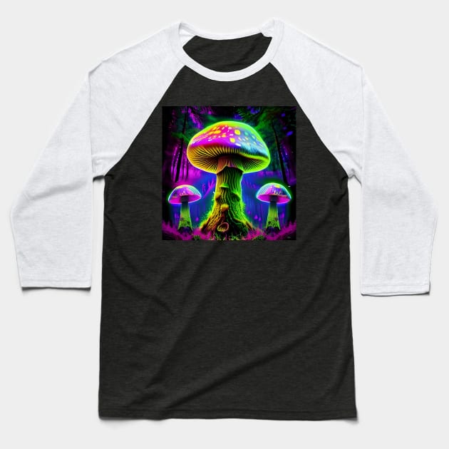 Shrooms Blacklight Poster Art 34 Baseball T-Shirt by Benito Del Ray